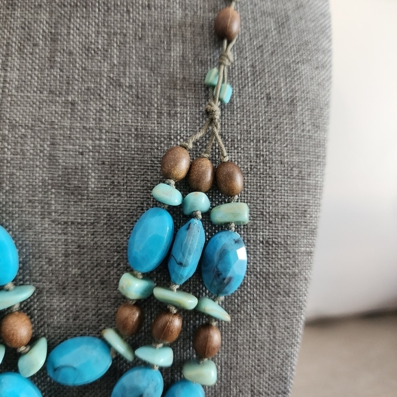 Robert Rose Chunky Statement Necklace Turquoise Brown Beads Boho Layered - Picture 5 of 8